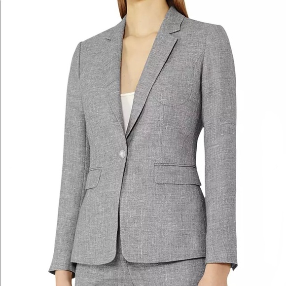 Reiss Turlington Linen Tailored‎ Jacket Grey Size 4 - Picture 1 of 10